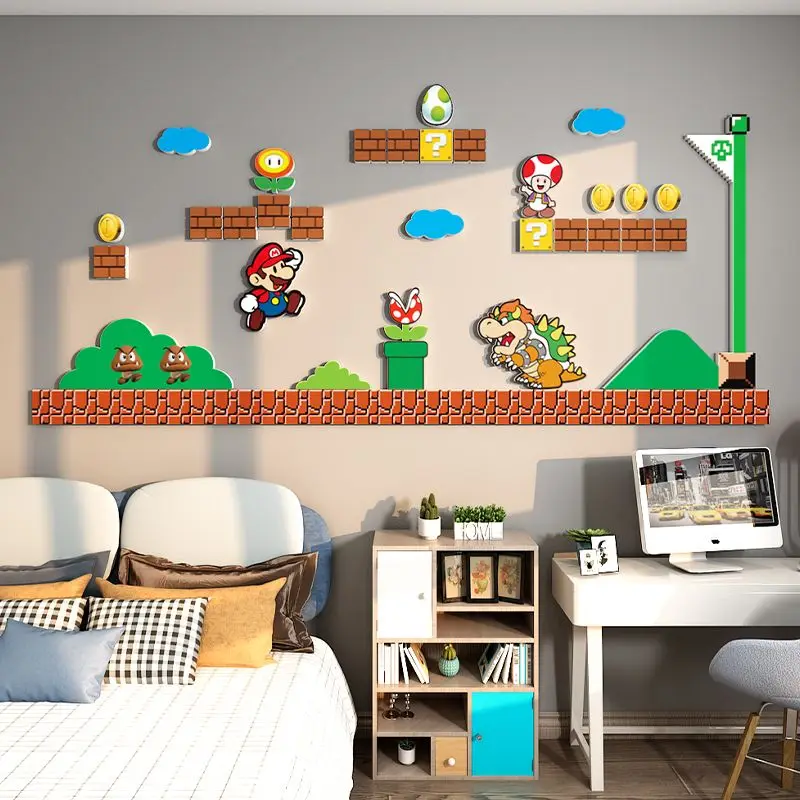 

Super Mario Cartoon Cute 3D Wall Stickers Creative Kawaii Male and Female Room Bedroom Wall Decoration Festival Gift Wholesale