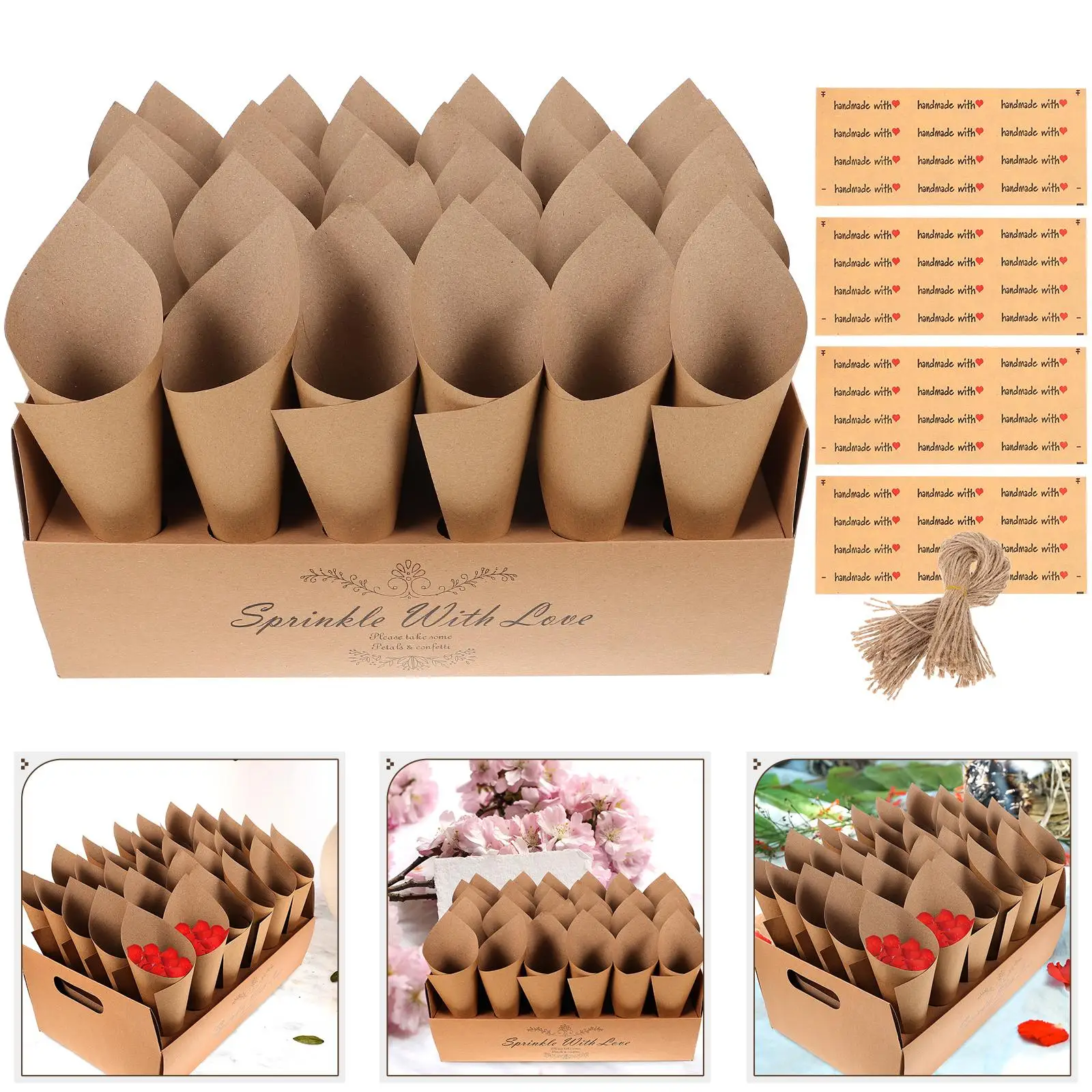 1 set di scatole per coriandoli Set di coni di carta per matrimoni per petali Supporti per coni di carta Vassoio portaoggetti Supporto per feste Piccolo