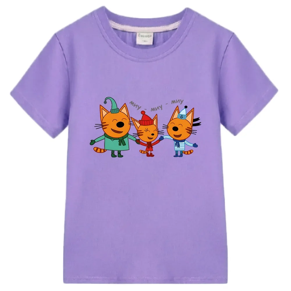 

Kid-e-cats Print T Shirt Cartoon Kids T-Shirts Three Kitten Russian Funny Girls Clothing Summer Children Tops Baby Boys Clothes