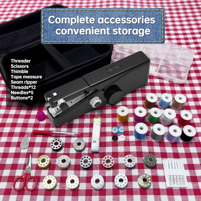 ماكينة خياطة محمولة، ماكينة خياطة صغيرة محمولة ولاسلكية للمبتدئين - خياطة كهربائية سريعة، منديل ملابس من القماش بنفسك