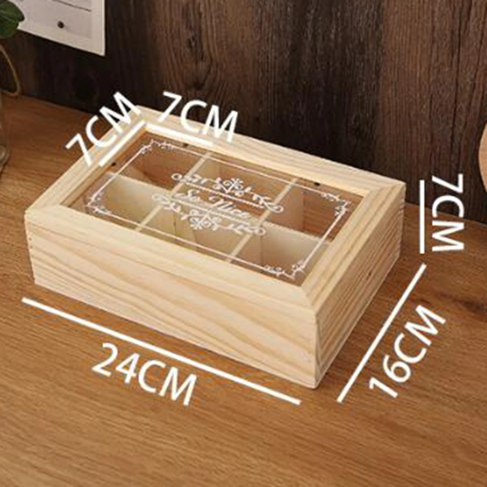 Wooden Tea Box 6 Grids Multifunctional Tea Storage Box with Lid Tea Bag Holder for Home Cabinet Kitchen Decor Organization