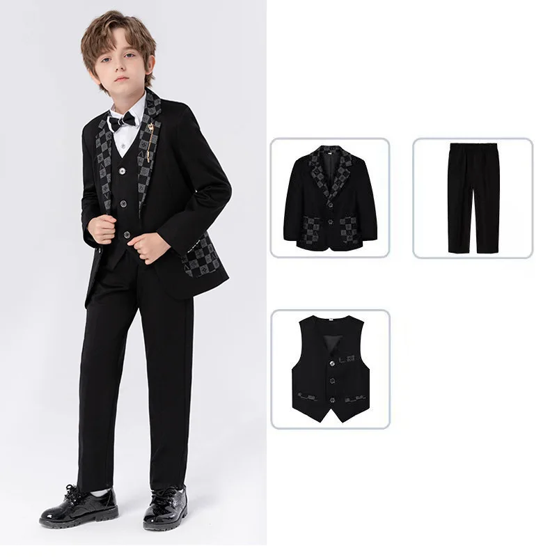 Clearance Stock Sale Boys Spring 3Pieces/Set Jacket Vest Pants Photography Suit Kids Wedding Dress Children Formal Costume