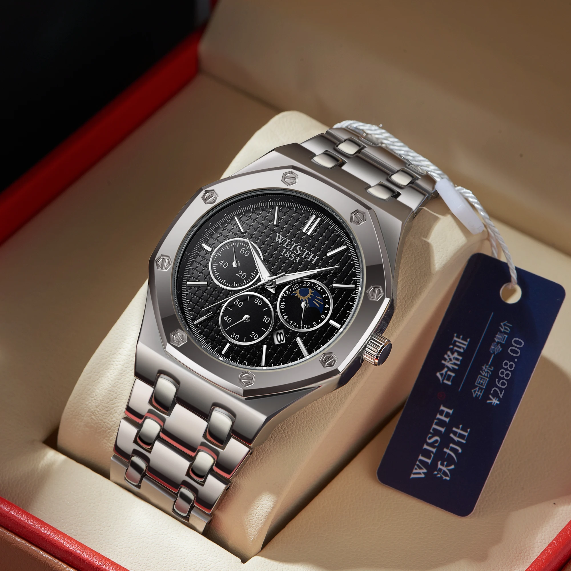 ساعات فاخرة للرجال كرونوغراف من الفولاذ المقاوم للصدأ كوارتز ساعات يد رياضية مقاومة للماء ساعة رجالية للزوجين