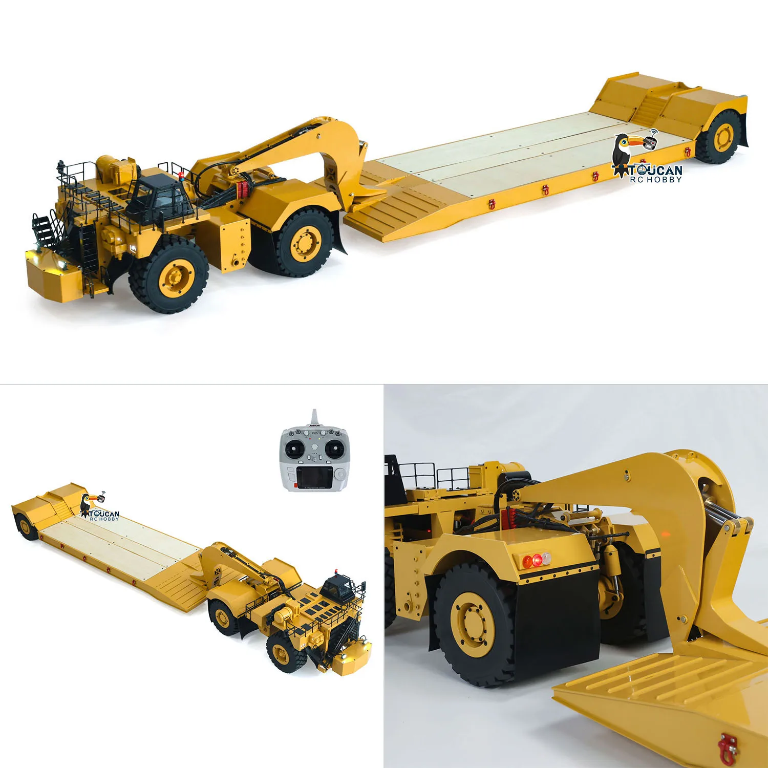 1.8Meters Long! Metal 1/20 C739D PRO RC Heavy Duty Hydraulic Mining Truck Trailer Gooseneck Car Radio Control Construction Toys