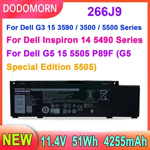 Batería de ordenador portátil 266J9, accesorio para Dell G3 15 3590 3500 G5 15 5500 5505 Inspiron 14 5490 M4GWP PN1VN 11,4 V 51WH, novedad