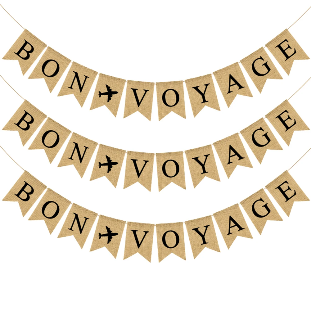 

Travel Theme Party Supplies 2 Sets Travel Banner Linen Dovetail Swallowtail Jute Burlap Reusable Long