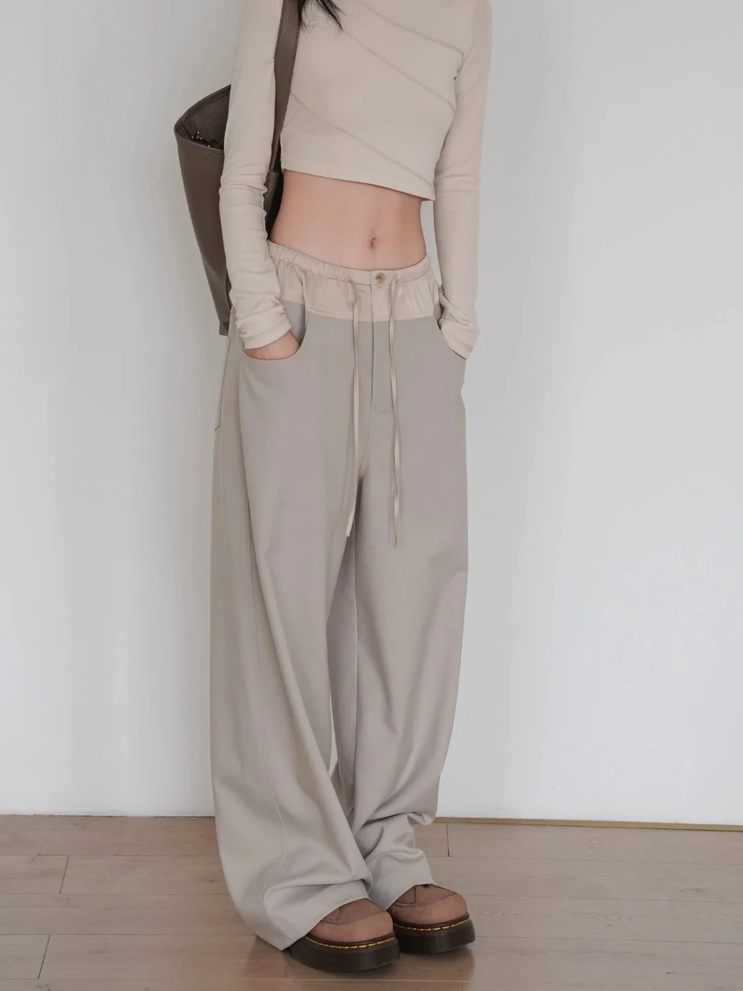Korean Style High Waist Wide Leg Yoga Pants Women's Loose Slimming Casual Trousers Floor Length Patchwork Spring 2026
