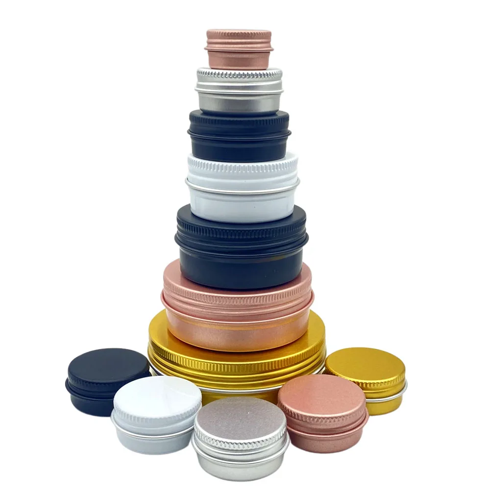 10Pcs Cosmetics Container Aluminum Candle Jar Empty Tin Metal Silver with Lid Lip Balm Pot Screw Cream Box 5/10/15/20/30/50/60ml