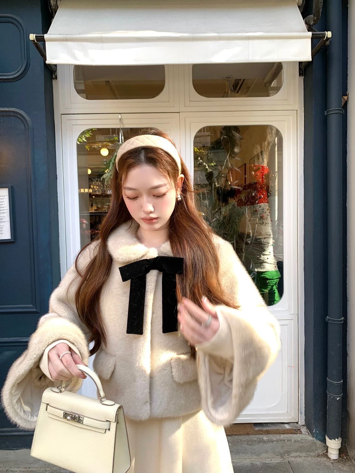 

Peach Official ort Luxury mat Light Beige Fur Jaet Eco-Friendly Warmth Women's Faion Knot Winter Coat