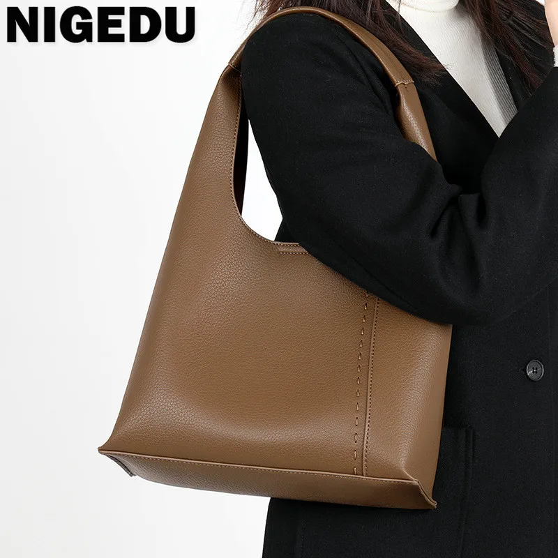 Women Underarm Bags Fashion Shoulder Bag Soft Leather Lady Handbags and Purses Bolsa Commuting Ladies Composite Totes Bag Black