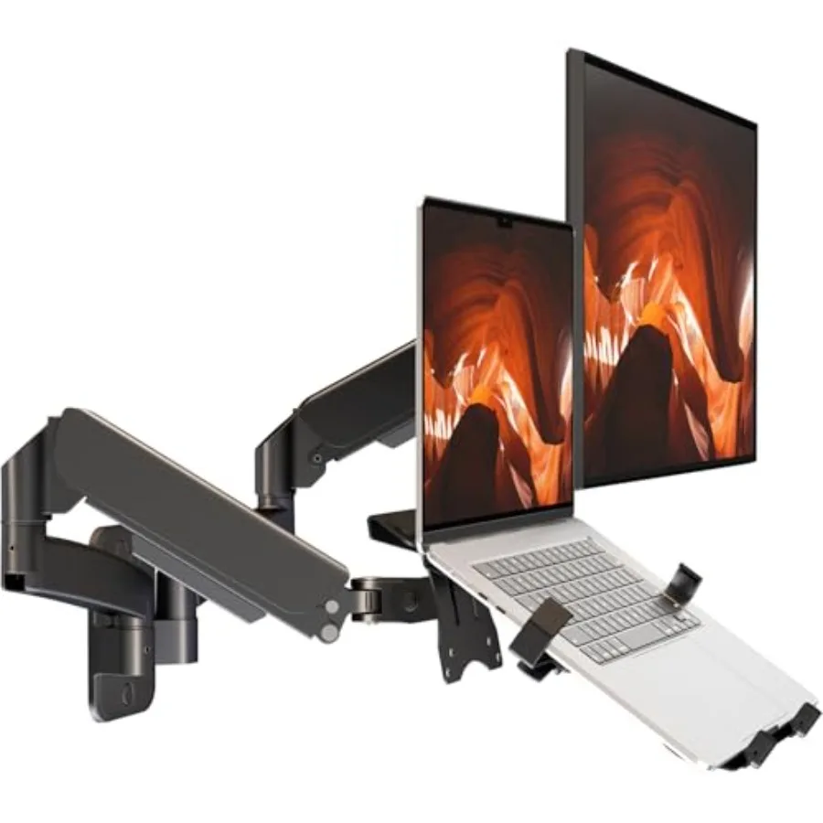 

Monitor and Laptop Wall-Mount - Full Motion 2-in-1 Arm for 32 Screens 18 Laptops, Steel Construction, Black, 19.8lbs Capacity,