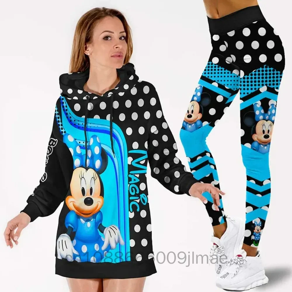 Mickey Womens 3d Hoodie Jurk En Legging Set Disney Yogabroek Sweatshirt Set Mode Casual Hoodie Joggingbroek Sportkleding Pak