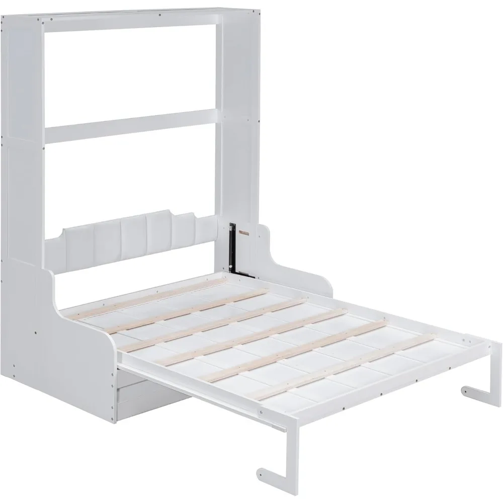 Letto Queen Size Murphy, letto Queen Murphy in legno con divano e cuscino, per casa ufficio o piccola stanza, bianco