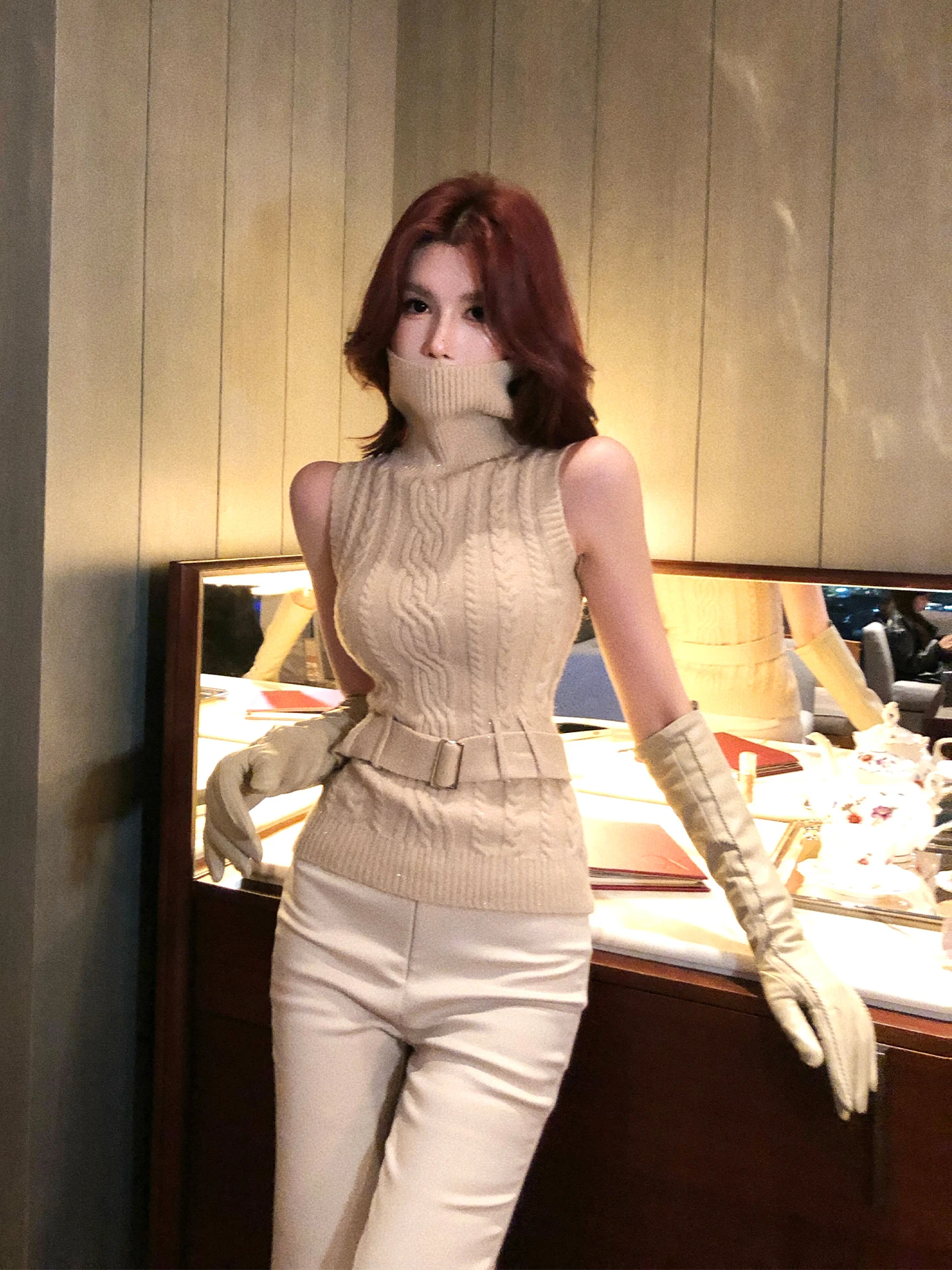 

Женский вязаный свитер с высоким воротником Ele, облегающий, для ранней весны, в корейском стиле, топ-майка для ношения под одеждой, Pure Desire