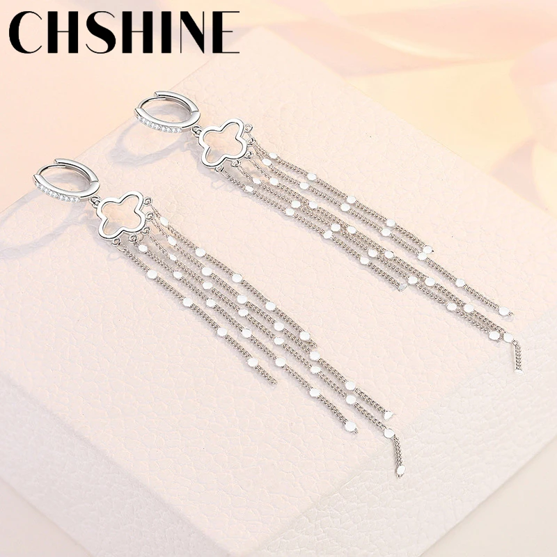 CHSHINE 925 Sterling Silver Four Leaf Clover Sequins Earrings For Women Wedding Party Gift Fashion Jewelry