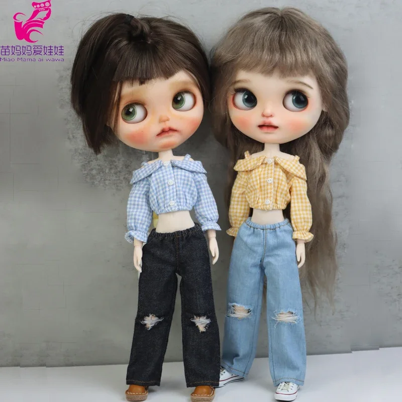 Blythe Doll Colete De Pele e Calças Xadrez, Roupas Azone, Ob24, Ob22