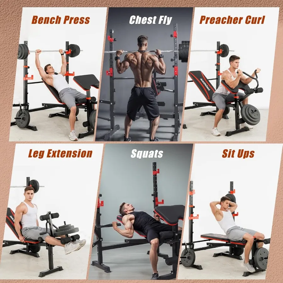 Banc de musculation 8 en 1 de 1500LB avec traction Lat et Extension de jambe/Curl, presse de banc pliable avec boucle et support de prédicateur, Ben d'entraînement