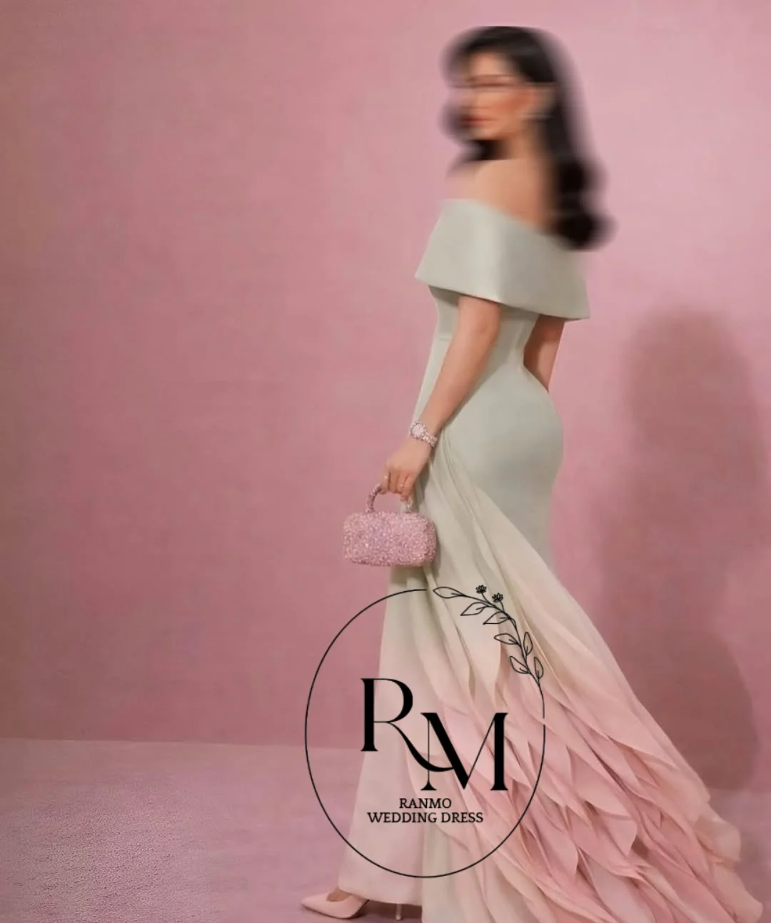 Ranmo Modern Gradient Satin Arabic Prom Dresses Off Shoulder Crystal Evening Gown Long Formal Dress Robe De Soirée Customized
