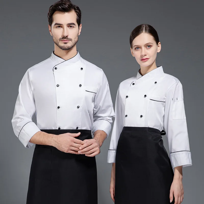 Monos de Chef de manga larga para hombre y mujer, uniforme de Chef de comedor con estampado bordado en la espalda, ropa de Chef de cocina, Otoño e Invierno