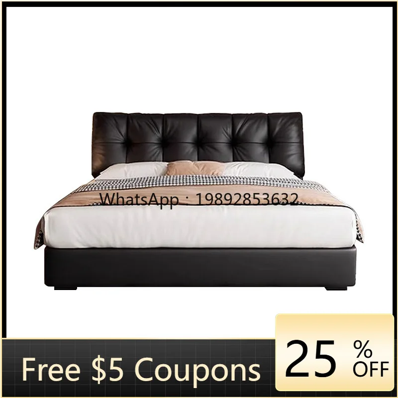 

YFY New Cloud Puff Soft Cushion for Master Bedroom, Vintage Style Genuine Leather Double Bed
