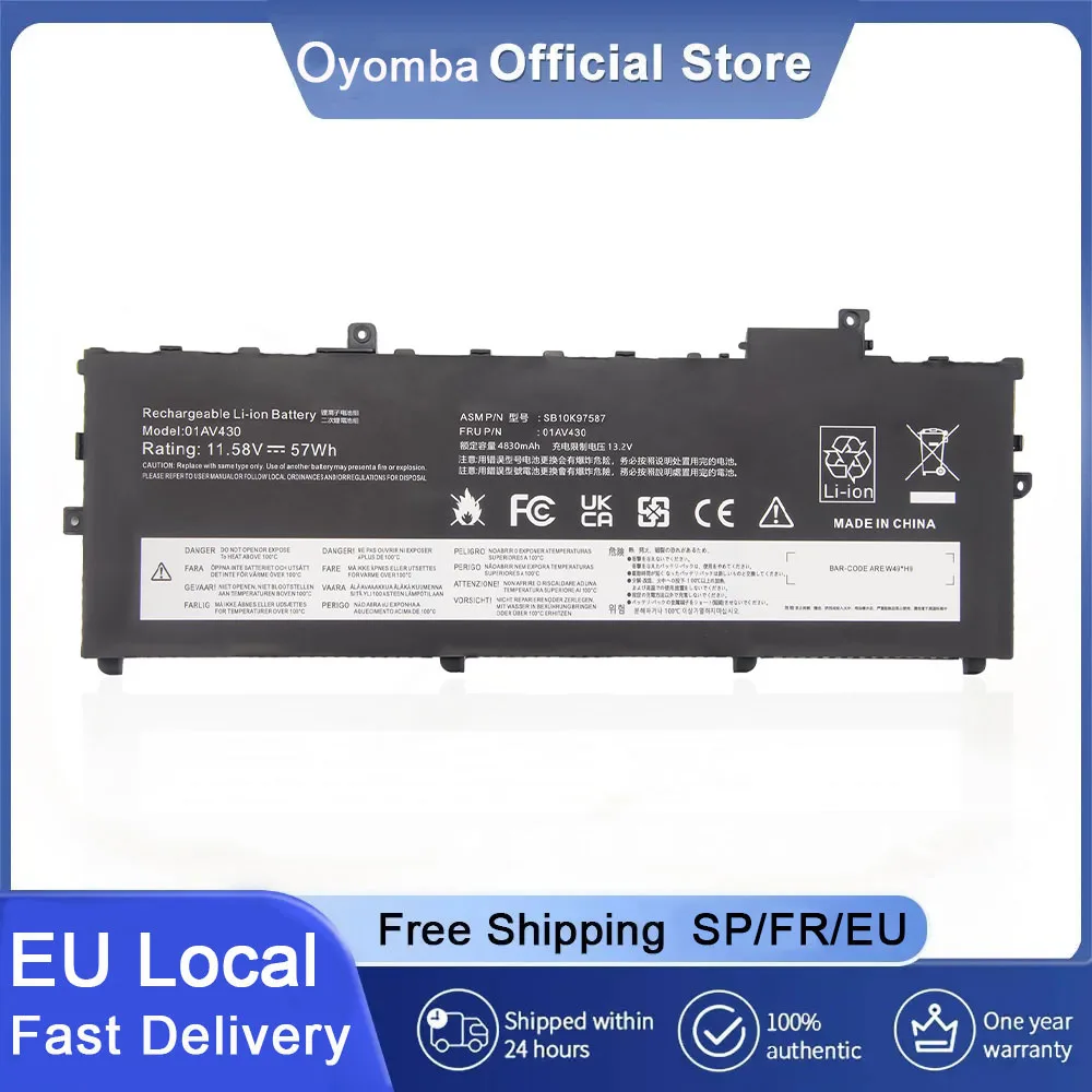 Oyomba 01AV430 SB10K97587 01AV431 SB10K97588 01AV494 SB10K97586 01AV429 Laptop-Akku Ersatz für Lenovo ThinkPad 11,58 V