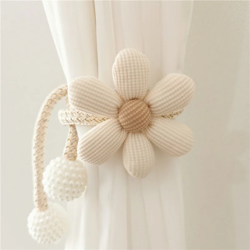 2Pcs Nordic Ins Style Three-Dimensional Flower Pearl Buckle Curtain Tiebacks Children's Room Decoration Mosquito Net Tie Rope Binding Rope