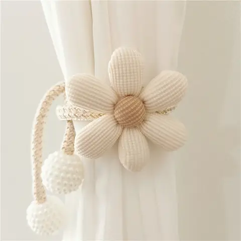 2Pcs Nordic Ins Style Three-Dimensional Flower Pearl Buckle Curtain Tiebacks Children's Room Decoration Mosquito Net Tie Rope Binding Rope