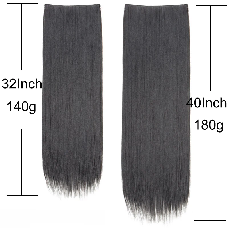 WIGSIN 32Inch/40Inch Synthetic Long Straight Invisible Clip in One Piece Hair Extension Black Brown Hairpiece for Women