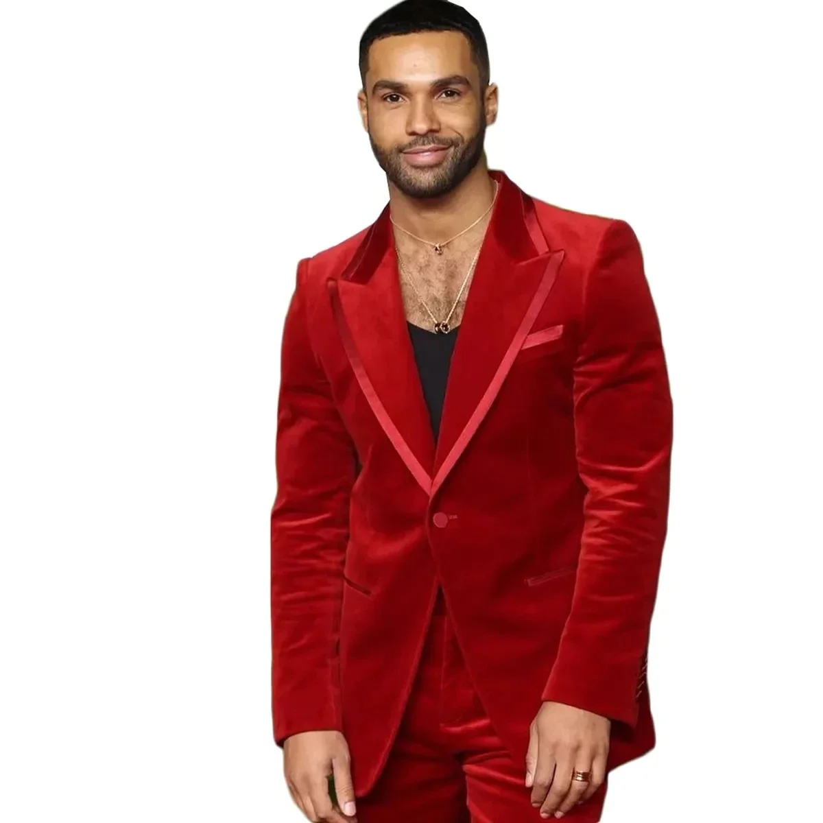 

Red Velvet Suits For Men Slim One Button Peak Lapel Formal PartY Prom Suits Fashion Groom Wedding Blazer Pants Set Tailor Made