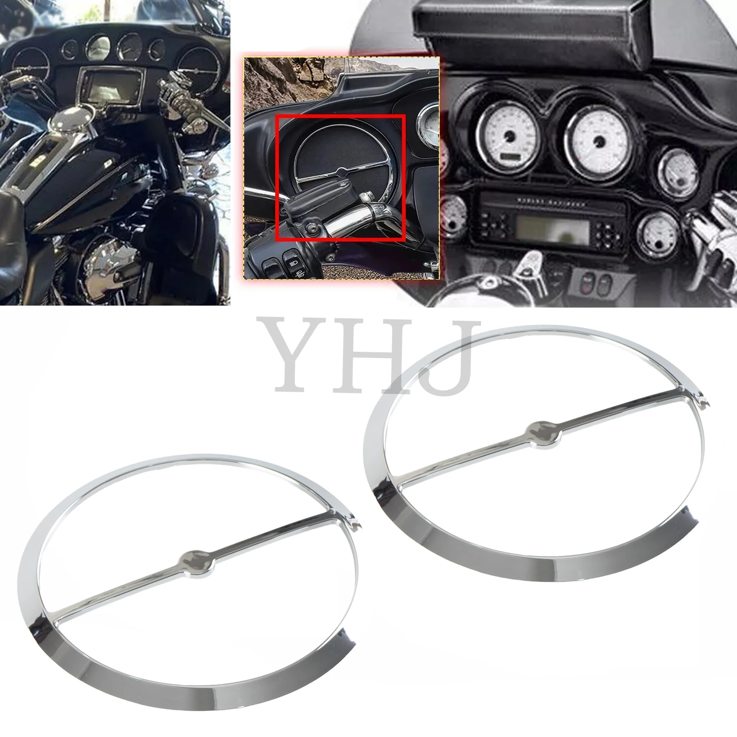 For Harley Electra Glide Street Glide Trike FLHX 2014-2023 1 Pair Motorcycle Speaker Trim Ring Cover ABS Plastic Chrome