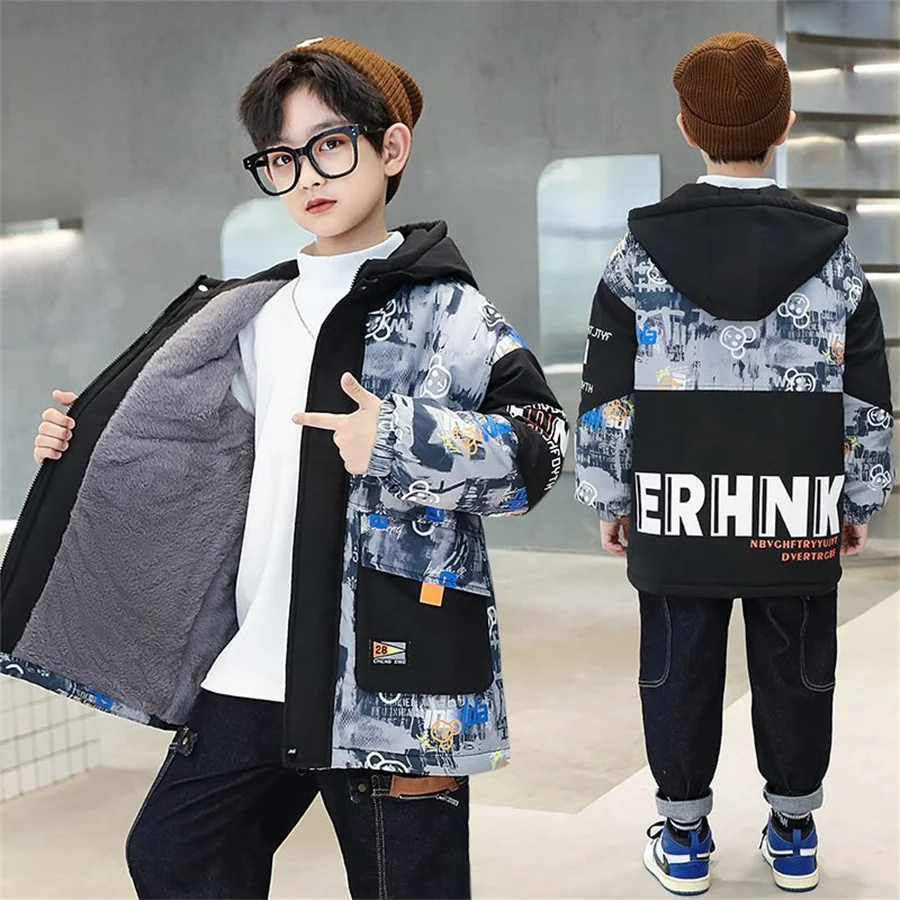 Boys Winter Coat 2023 New Thicken Warm Cotton Clothing Boy windbreak Jacket Kids Overalls For Children 4 6 8 10 12 14 15 Years