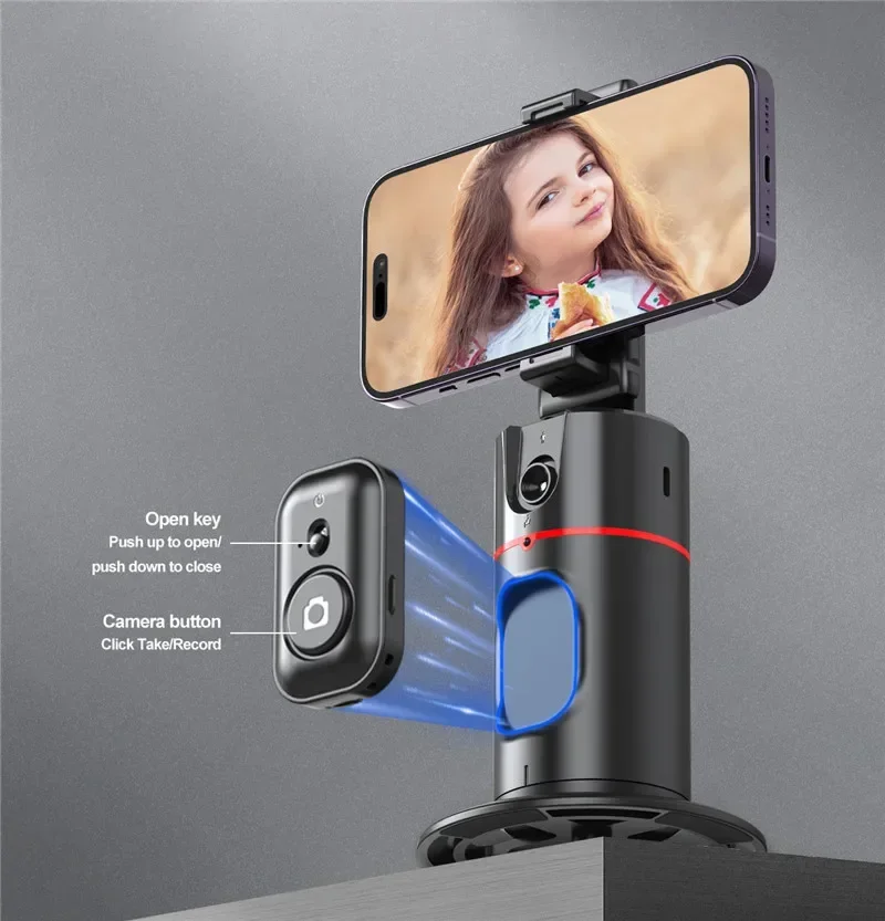 Inteligentny stabilizator gimbala AI P02 z obrotem 360 stopni, automatycznym śledzeniem twarzy i uchwytem na telefon komórkowy.