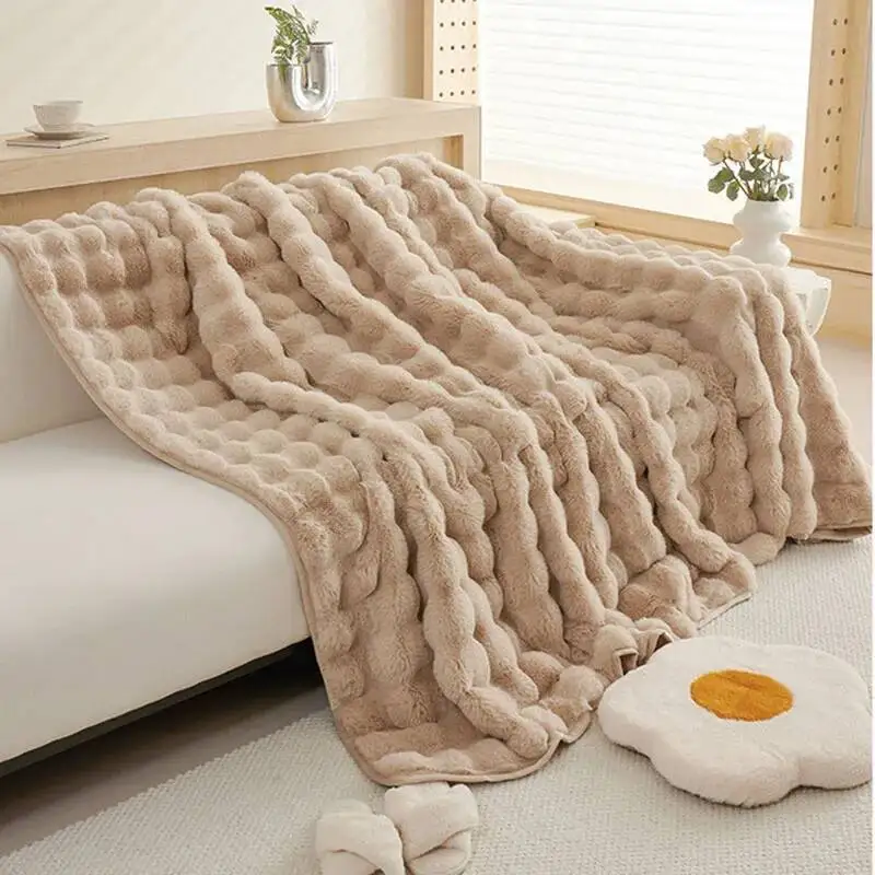 Winter Rabbit Plush Towel Cover Solid Thick Anti Slip Couch Cushion Living Room Multi-Purpose Sofa Blanket For Office