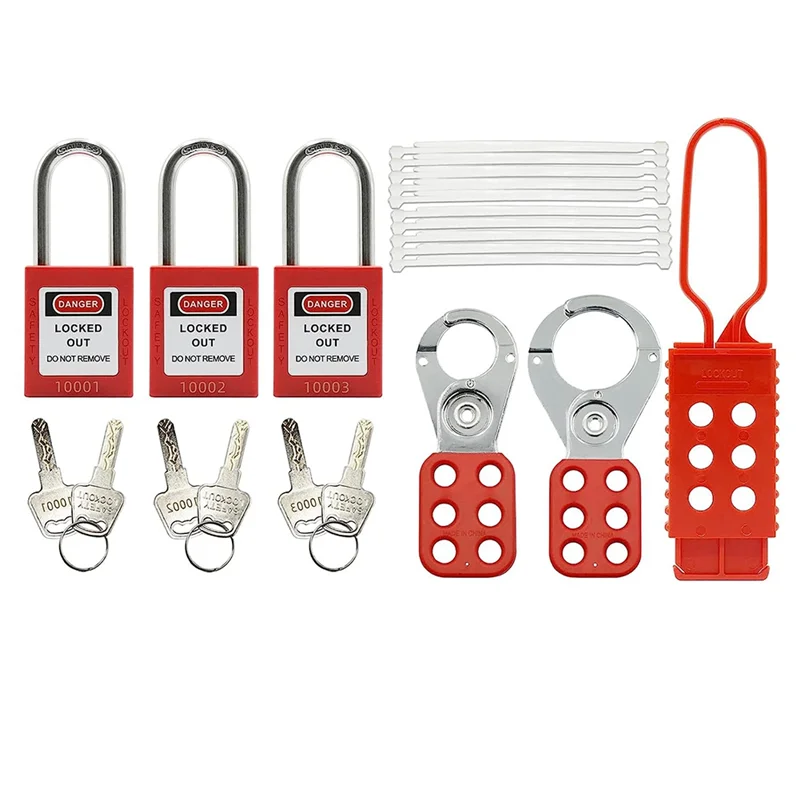 Lockout Tagout Kit -Lockout Tagout Tag, Nylon Tie, Nylon Storage Bag, RedSafety Padlock, Lockout Tagout Locks (Red Kit)