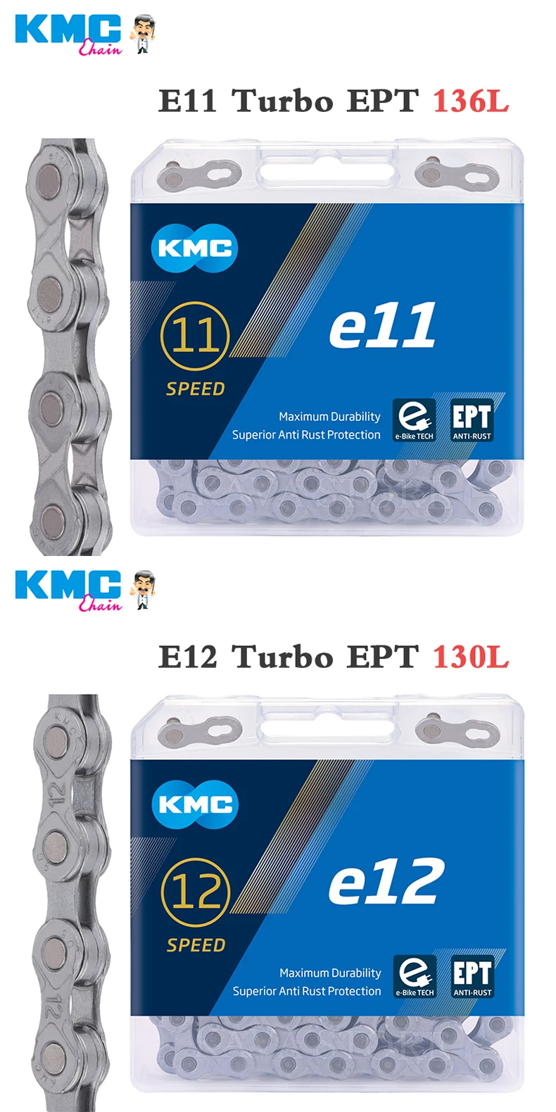 KMC E-BiKE E8 E9 E10 E11 E12 Kette 8, 9, 10, 11, 12 Gänge, 136 Glieder, rostfrei, elektrisches Sportfahrrad, eBike-Ketten, Original – Detail 6