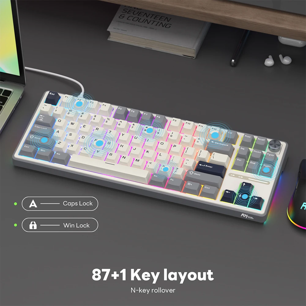 Imagem -04 - Royal Kludge Gaxeta Teclado Mecânico com Fio 88 Teclas 88 Rgb Retroiluminado Teclado Gamer Hot-swappable com Mda Pbt Keycap rk R87pro