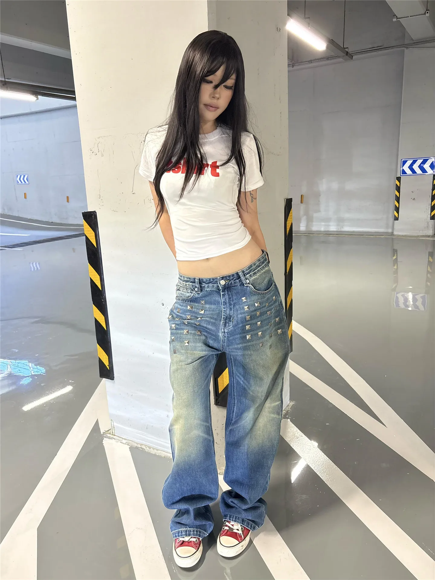 

American Street Style Wide Leg Denim Jeans Women's Loose Drapey Tall Extended Straight Leg Pants Spring Season Ladies Jeans