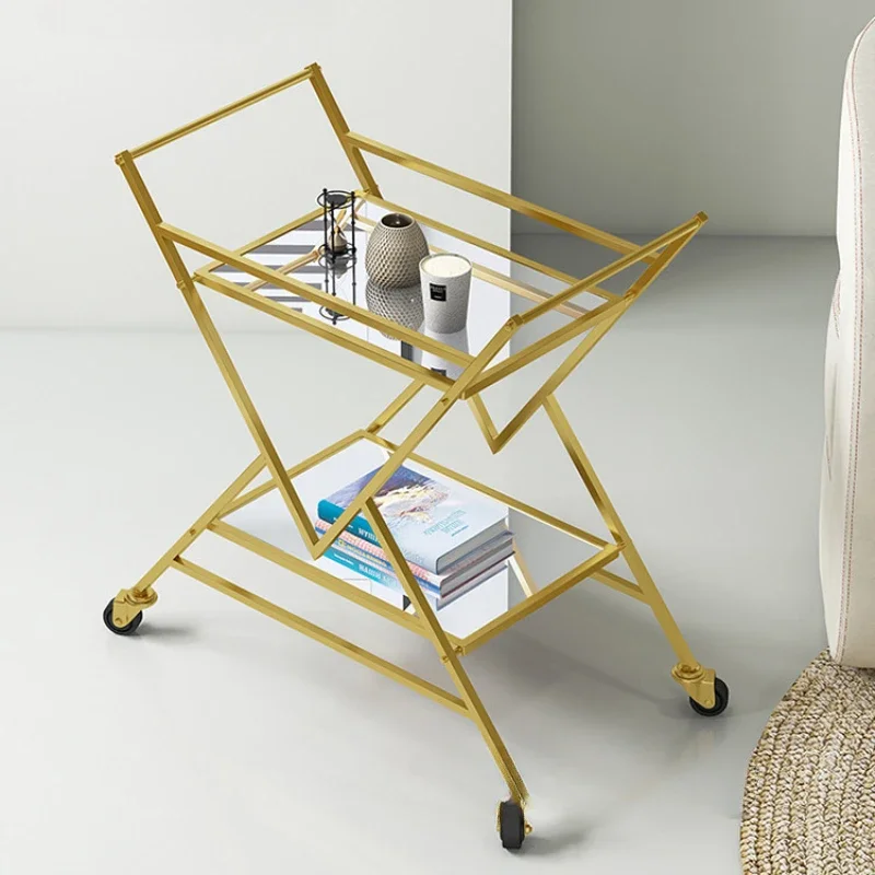 Nordic Multi-functional Bar Cart, Dining Car Iron Art Liquor Trolley, Four Wheels, High Temperature Paint Finish