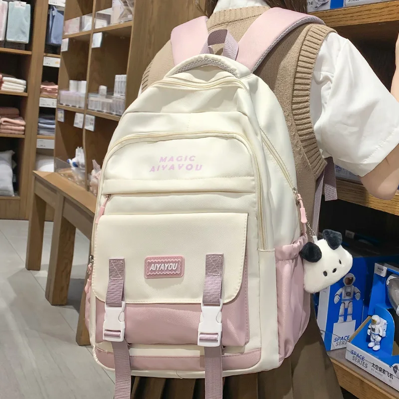 Fashion Female Red Travel Waterproof College Backpack Girl Kawaii Nylon School Backpack Lady Cute Laptop Student Book Bag Women