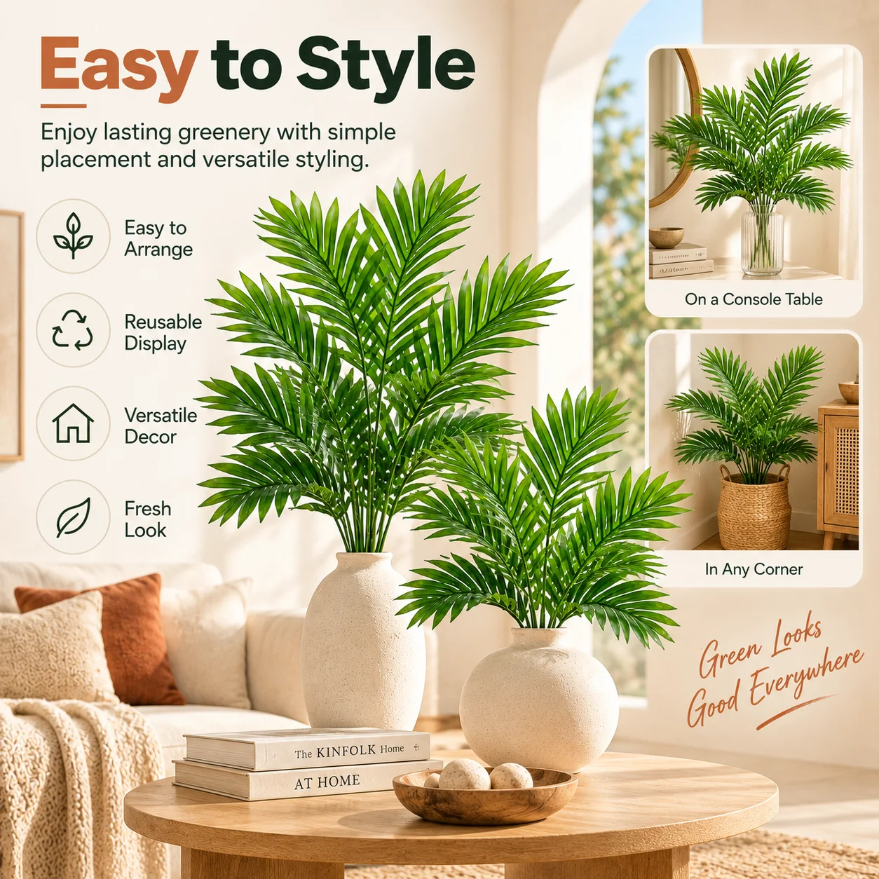 ZNLYRION Artificial Palm Fronds UV Resistant Fake Palm Leaves Greenery Stems Indoor Outdoor Wedding Party Home Patio Garden Decor Faux Tropical Plant Branches