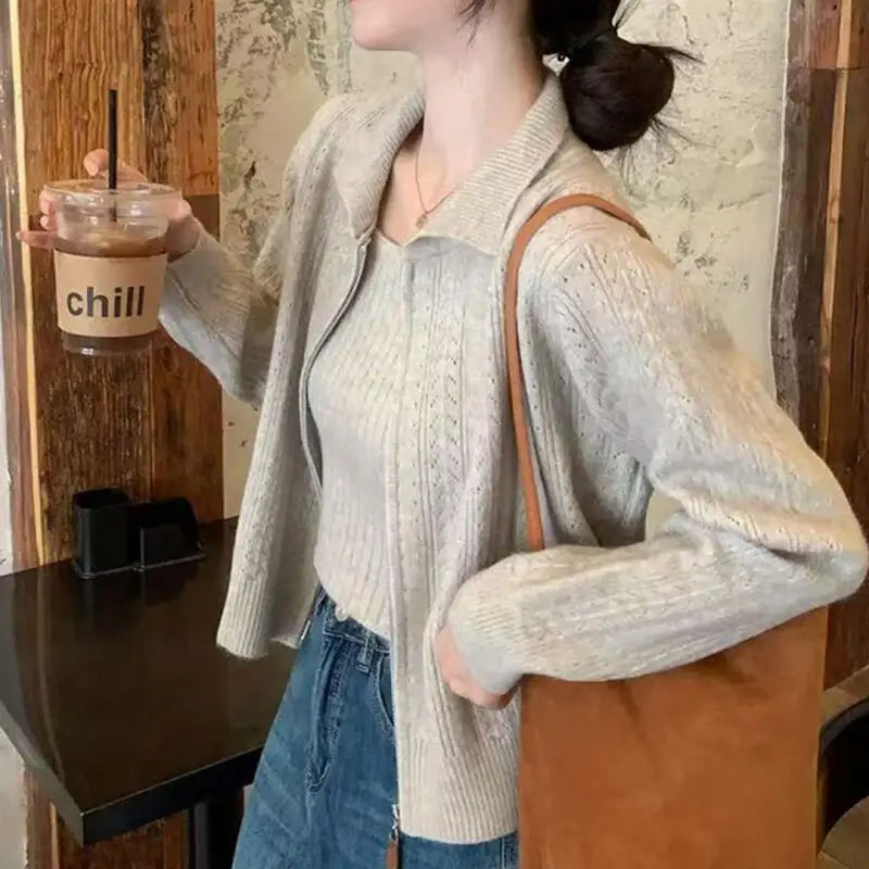 เสื้อสเวตเตอร์ เสื้อแจ็คเก็ต เสื้อกล้าม เสื้อกั๊ก ชุดเซ็ตสองชิ้น เสื้อคลุมถัก เสื้อไหมพรม เสื้อคลุมแขนยาว เสื้อโค้ท สีพื้น ฤดูใบไม้ร่วง ฤดูหนาว เสื้อถักพื้นฐาน