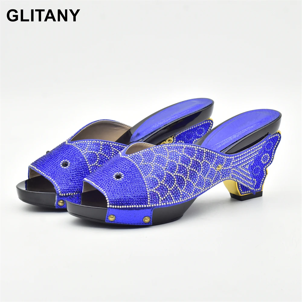 

Royal Blue Color Italian Women Sandals Shoe for Party African Wedding Low Heels Slip on Women Pumps High Quality Wedding Shoes