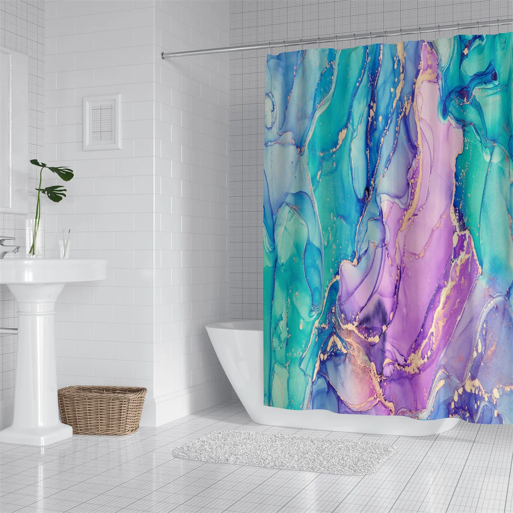 1pc Marble Pattern Shower Curtain Bathroom Partition Decorative Curtain Machine Washable Purple Texture Window Privacy Curtain