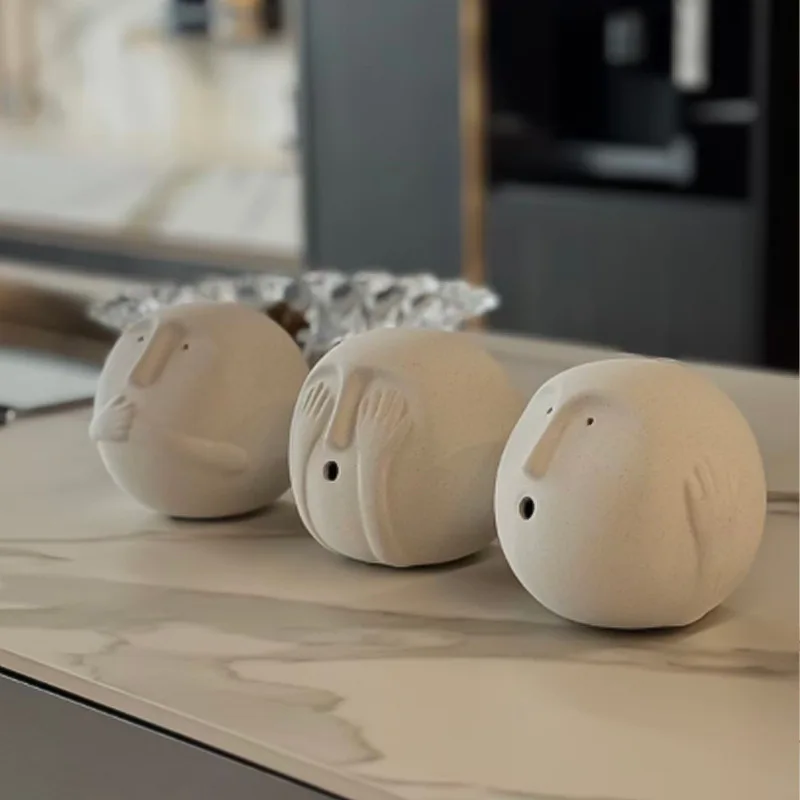 Creative Abstract White Ceramic Crafts Cute Round Little People Art Ornament Children's Room Layout Home Decor Accessories Gift