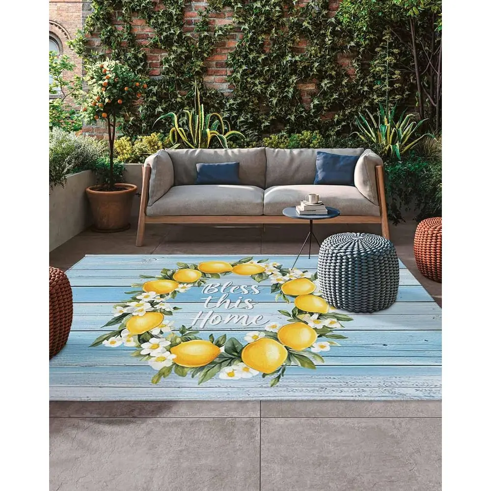 

Blue Watercolor Flower Outdoor Rug for Patio, Non-Slip Absorbent Mat for Deck, Backyard, Porch