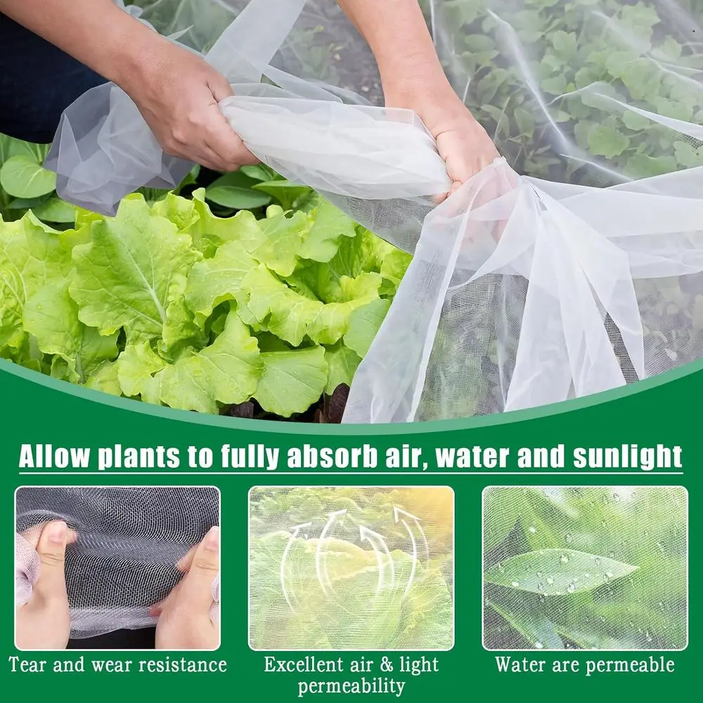 مجموعة شبكية للحديقة ذات السرير المرتفع: حاجز الآفات بطول 10 × 50 أقدام مع 10 حلقات و20 مشبكًا لحماية شجيرات الفاكهة والتوت