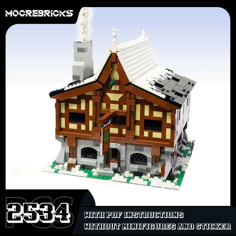 Modular Inn Architecture Model MOC Medieval Residential Building Blocks Set DIY Bricks Desktop Display Toy Kids Puzzle Gift