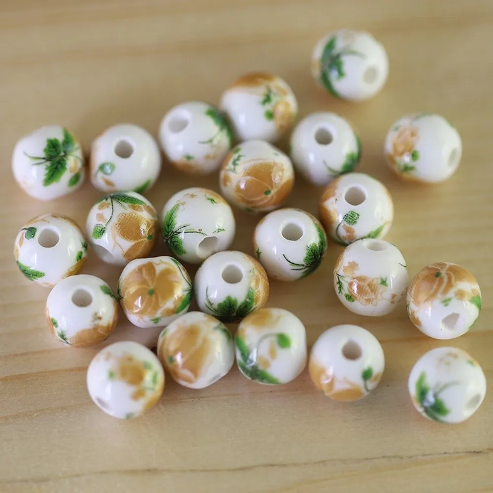 30pcs/set Creative DIY Ceramic Beads Round Ancient Style Loose Beads Flowers Printed Loose Form Jewelry Making Collection