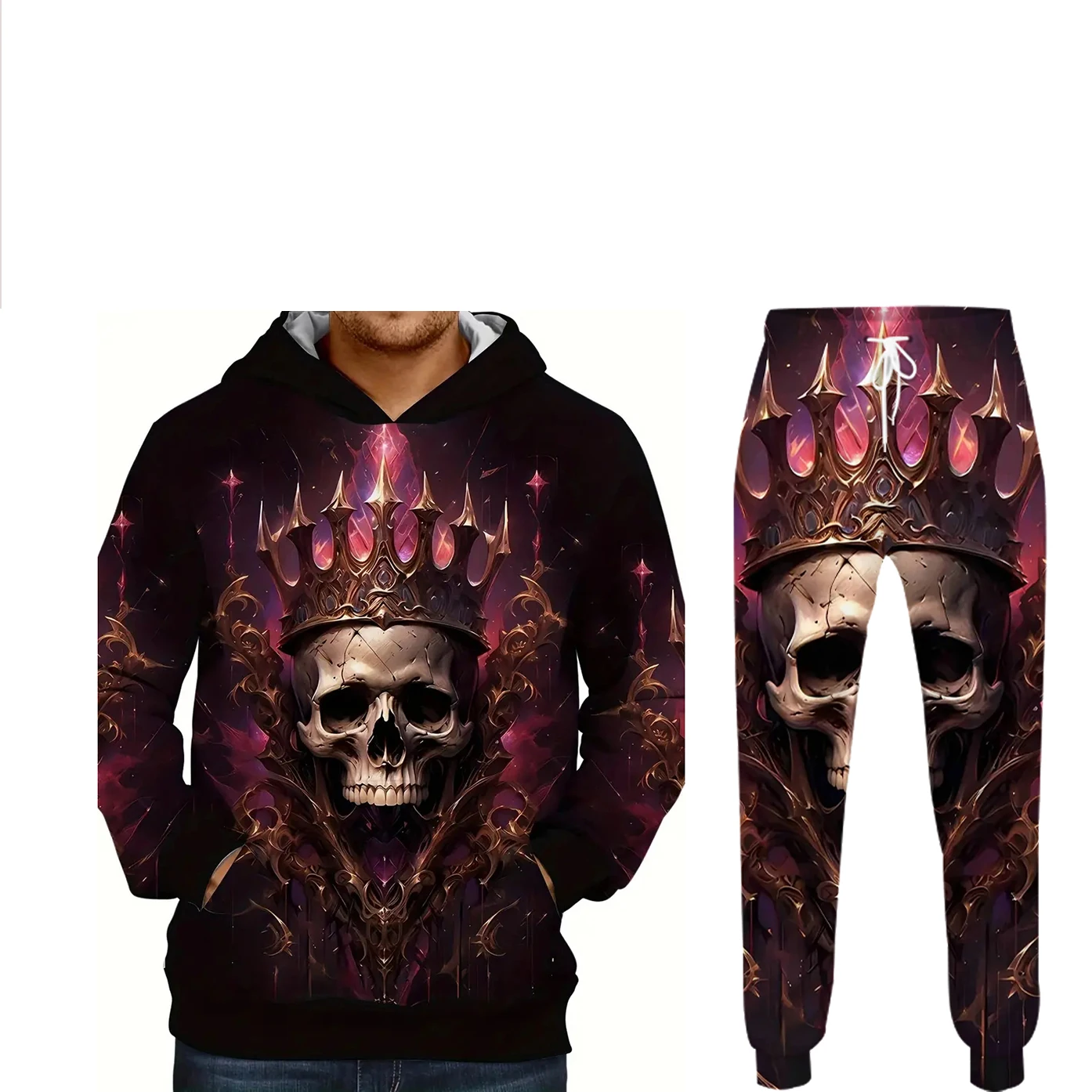 Skeleton Master 3D Printed Two-Piece Pullover Retro Men's Sportswear Fashion Men's Fall/winter Casual Street Sweatshirt Plus