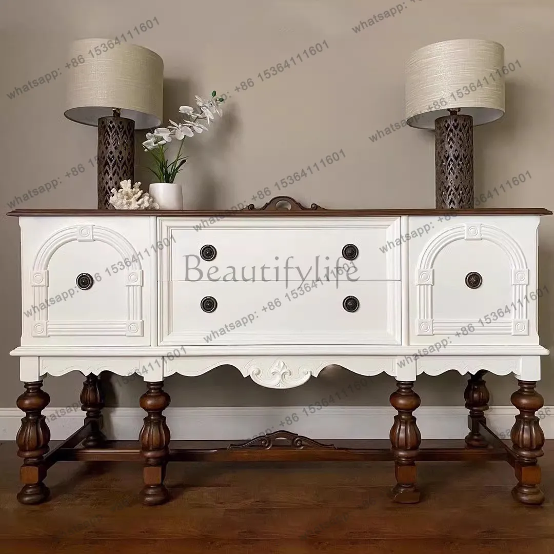 XX retro white American living room solid wood decorative cabinet middle antique sofa backrest porch
